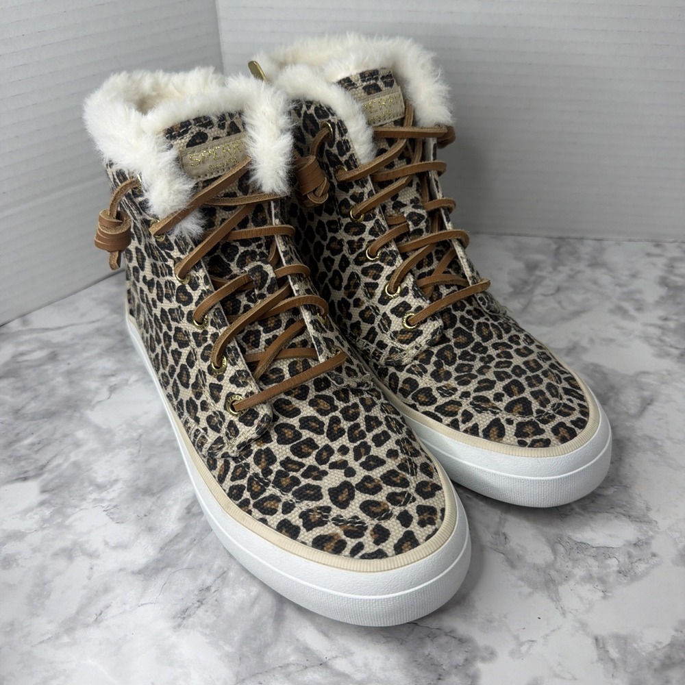 Sperry Top Sider crest faux fur high top sneaker Fur Animal Print women's size 6
